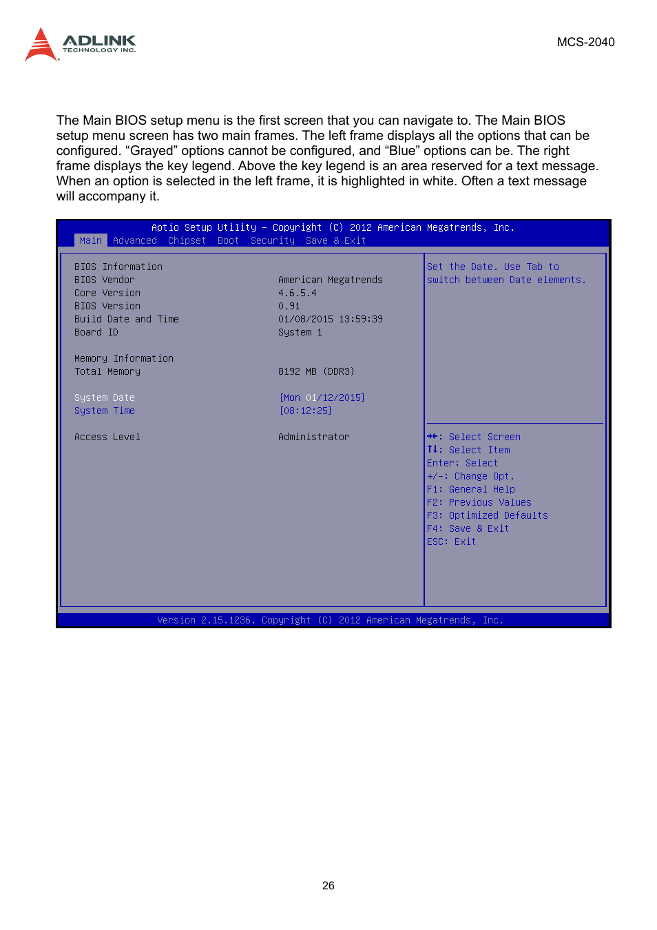 2 setup menu, Setup menu | ADLINK MCS-2040 User Manual | Page 26 / 63