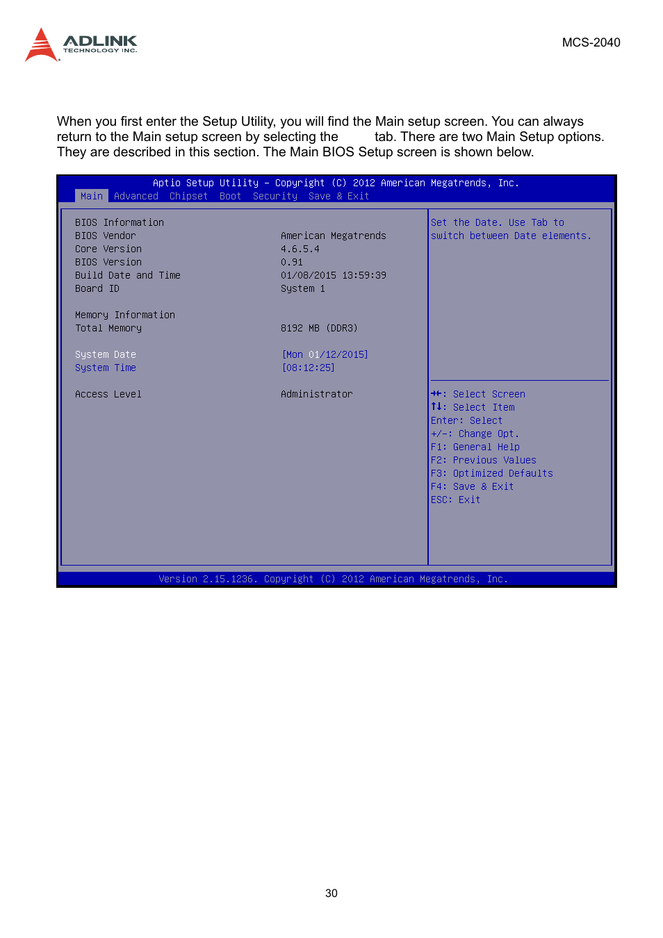 4 main setup, Main setup | ADLINK MCS-2040 User Manual | Page 30 / 63