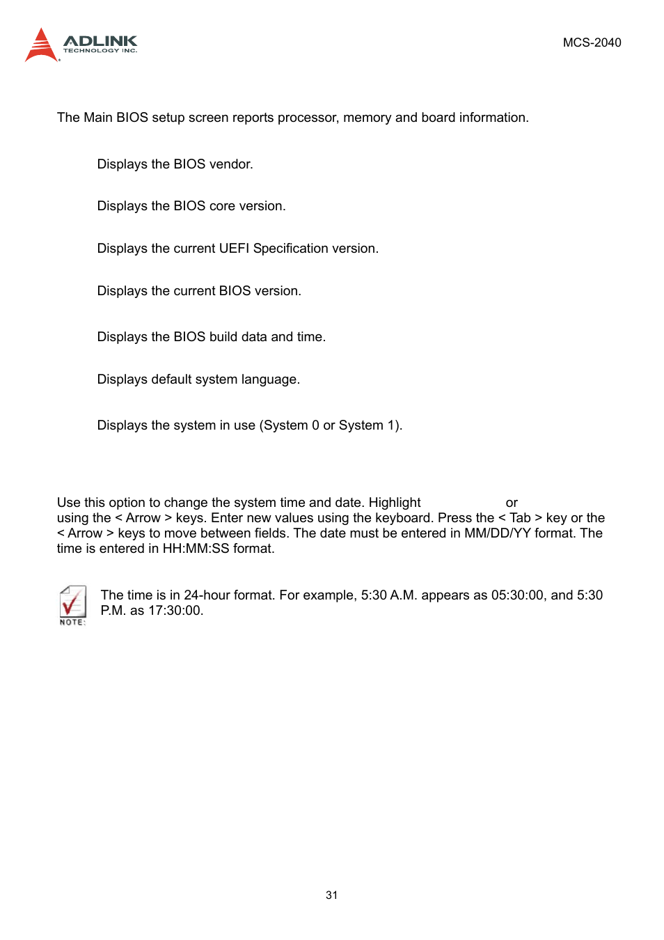 1 system & board info, 2 system date/system time, System & board info | System date/system time | ADLINK MCS-2040 User Manual | Page 31 / 63