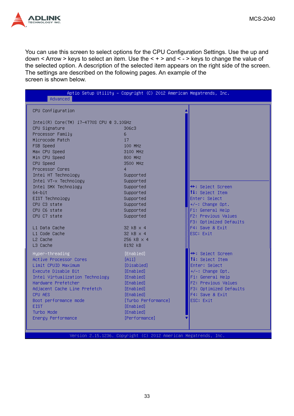 1 cpu configuration, Cpu configuration | ADLINK MCS-2040 User Manual | Page 33 / 63