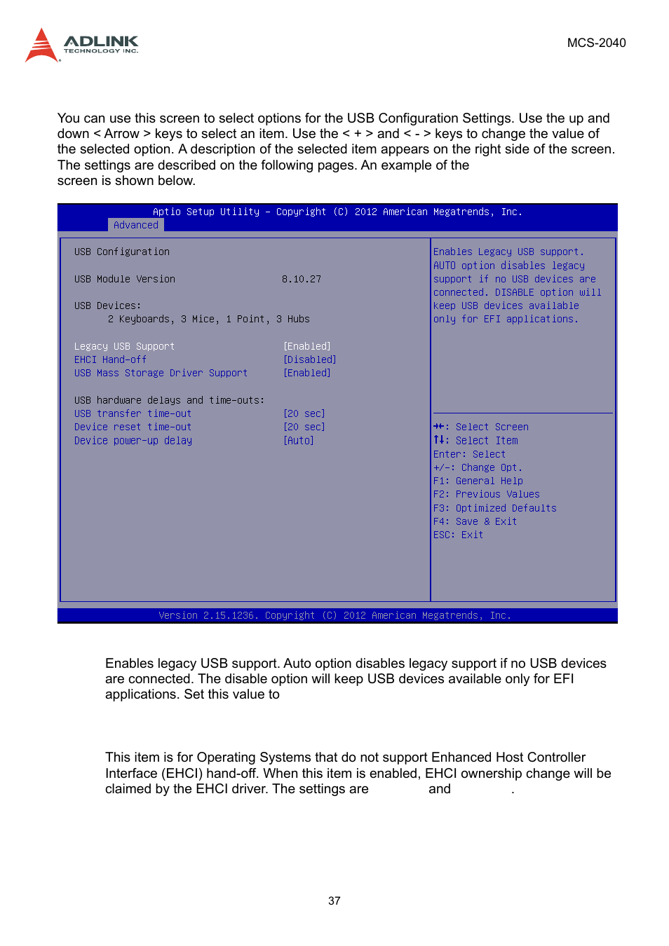 3 usb configuration, Usb configuration | ADLINK MCS-2040 User Manual | Page 37 / 63