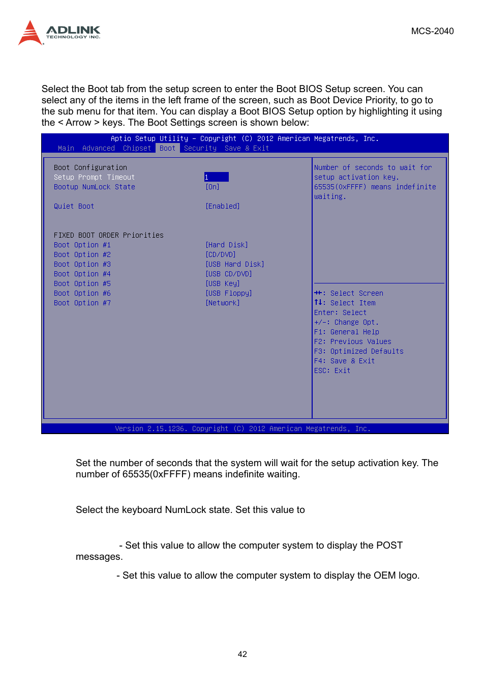 7 boot setup, Boot setup | ADLINK MCS-2040 User Manual | Page 42 / 63