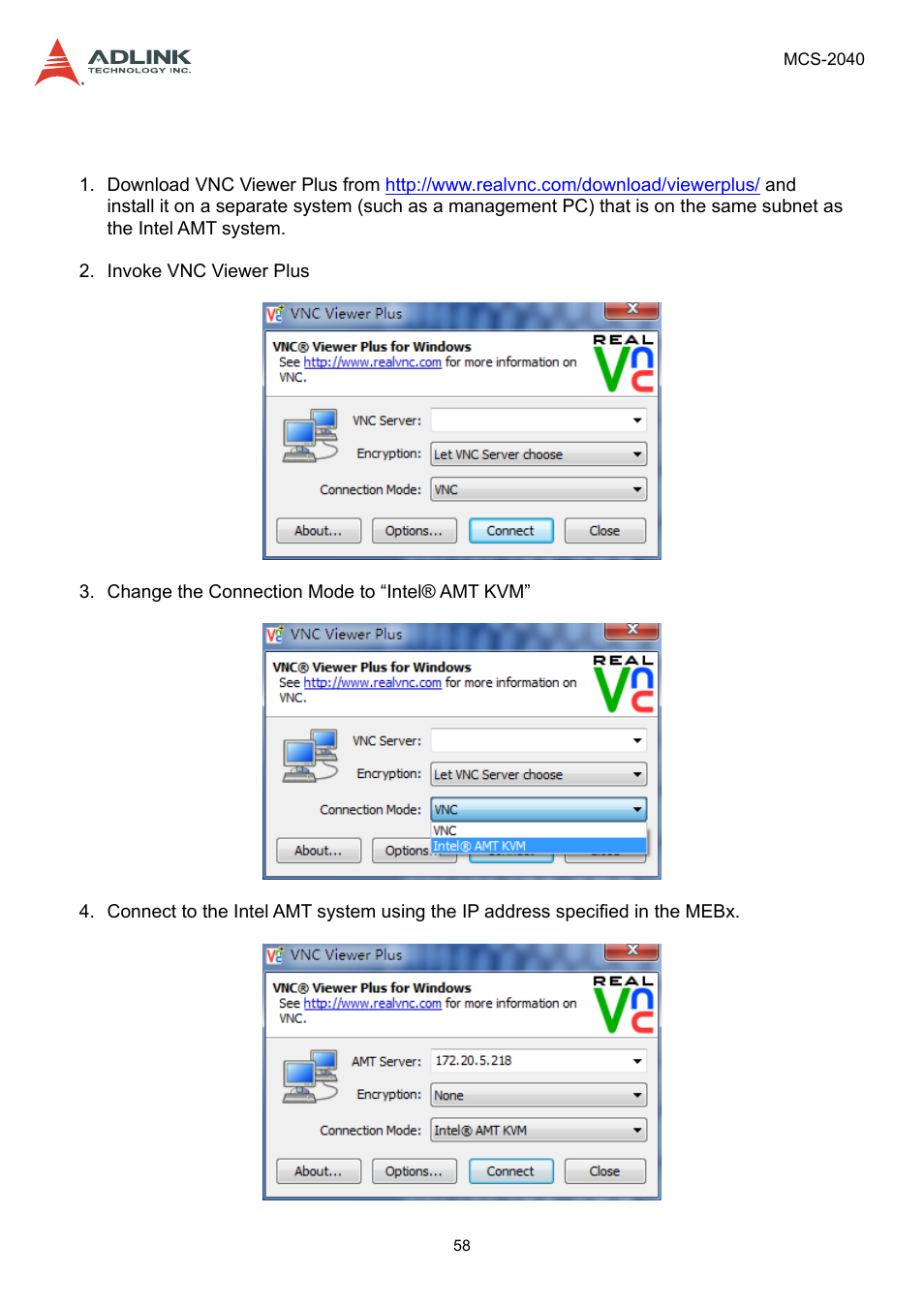 Using the remote kvm, Using the web ui | ADLINK MCS-2040 User Manual | Page 58 / 63