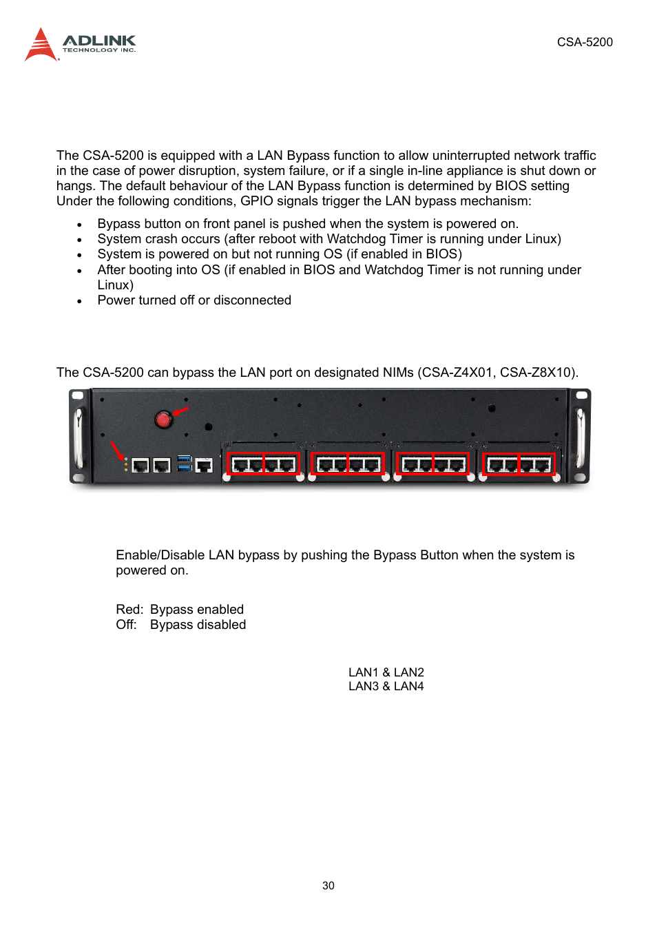 5 lan bypass function, 1 hardware description, Hardware description | ADLINK CSA-5200 User Manual | Page 30 / 69