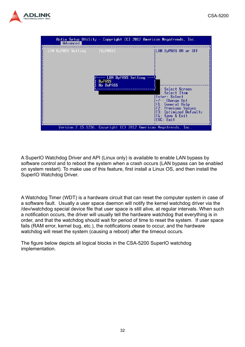 3 superio watchdog driver & api, 1 overview, Superio watchdog driver & api | Overview | ADLINK CSA-5200 User Manual | Page 32 / 69