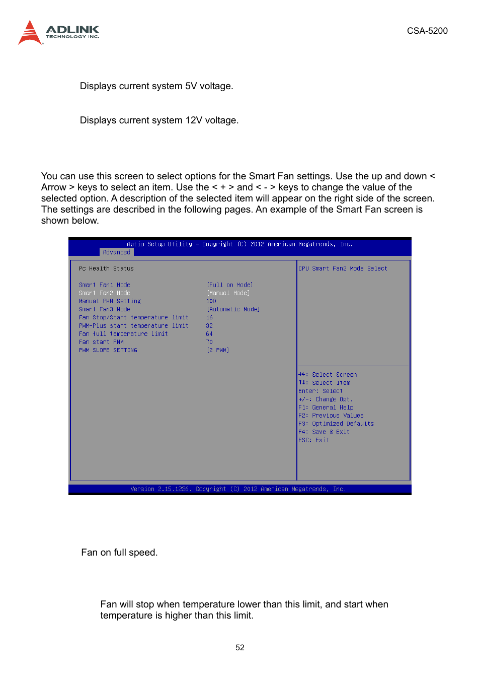 8 smart fan function, Smart fan function | ADLINK CSA-5200 User Manual | Page 52 / 69