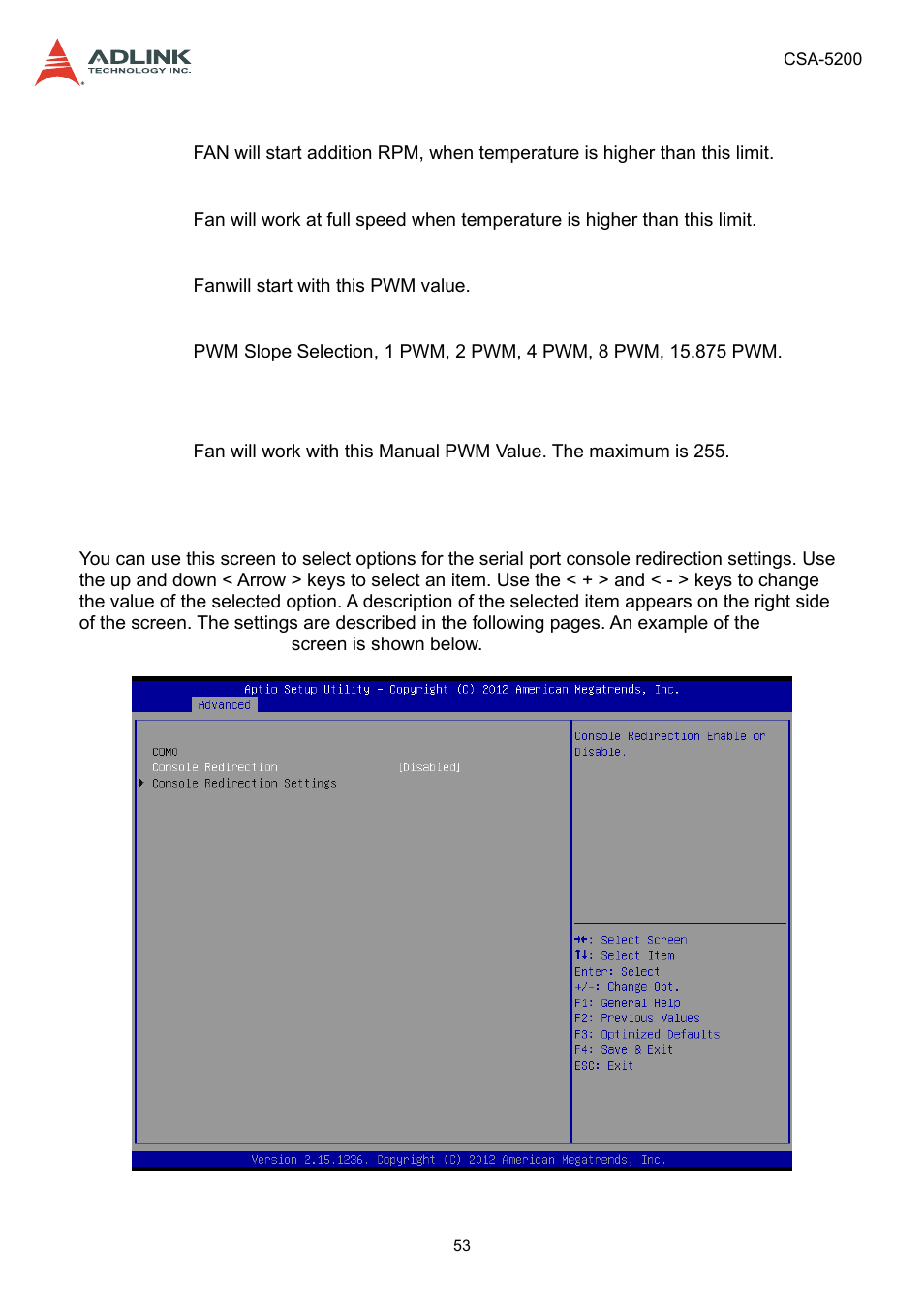 9 serial port console redirection, Serial port console redirection | ADLINK CSA-5200 User Manual | Page 53 / 69