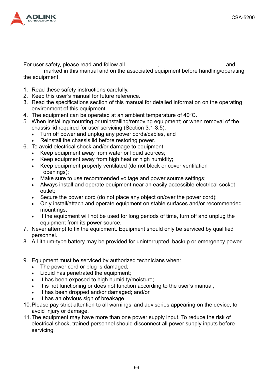 Safety instructions | ADLINK CSA-5200 User Manual | Page 66 / 69