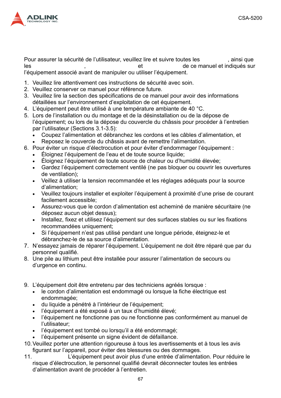 Consignes de sécurité importantes | ADLINK CSA-5200 User Manual | Page 67 / 69