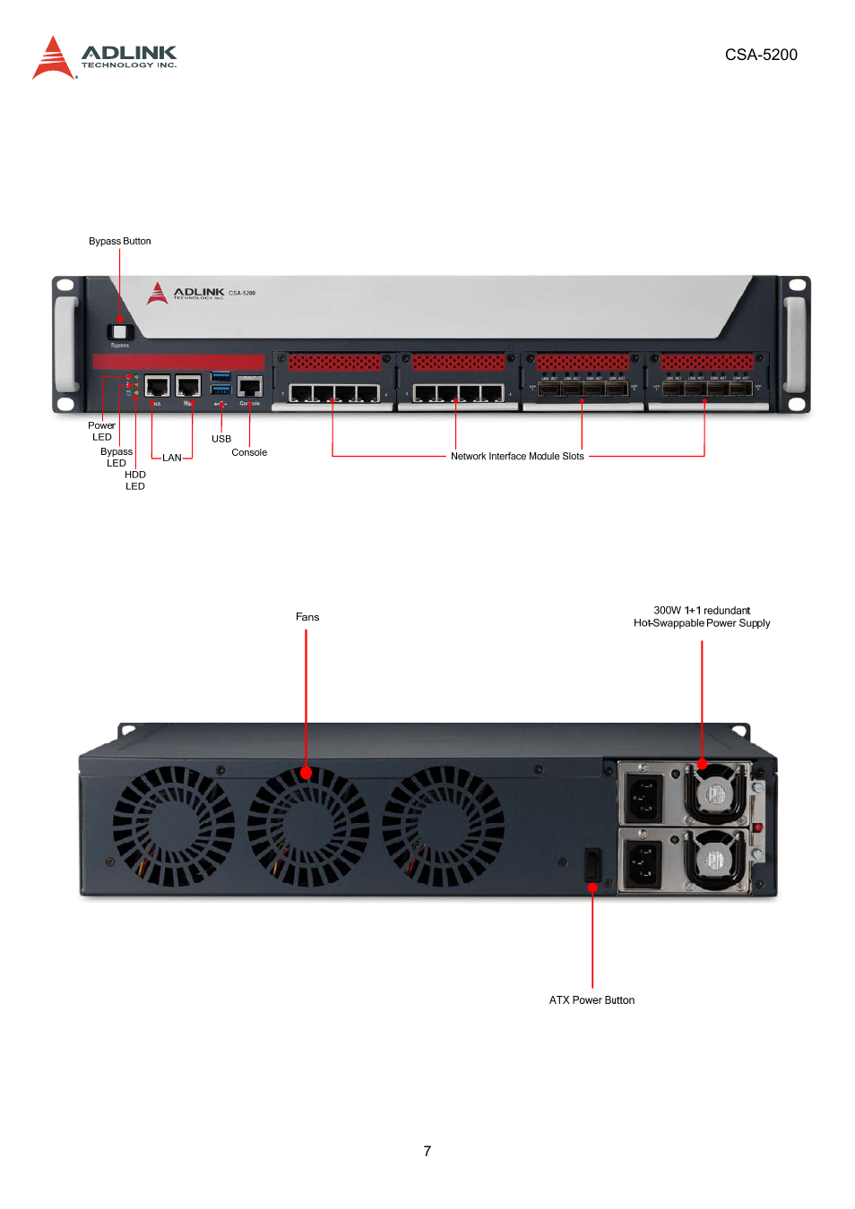 3 mechanical overview, 1 front panel, 2 rear panel | Mechanical overview, Front panel, Rear panel | ADLINK CSA-5200 User Manual | Page 7 / 69