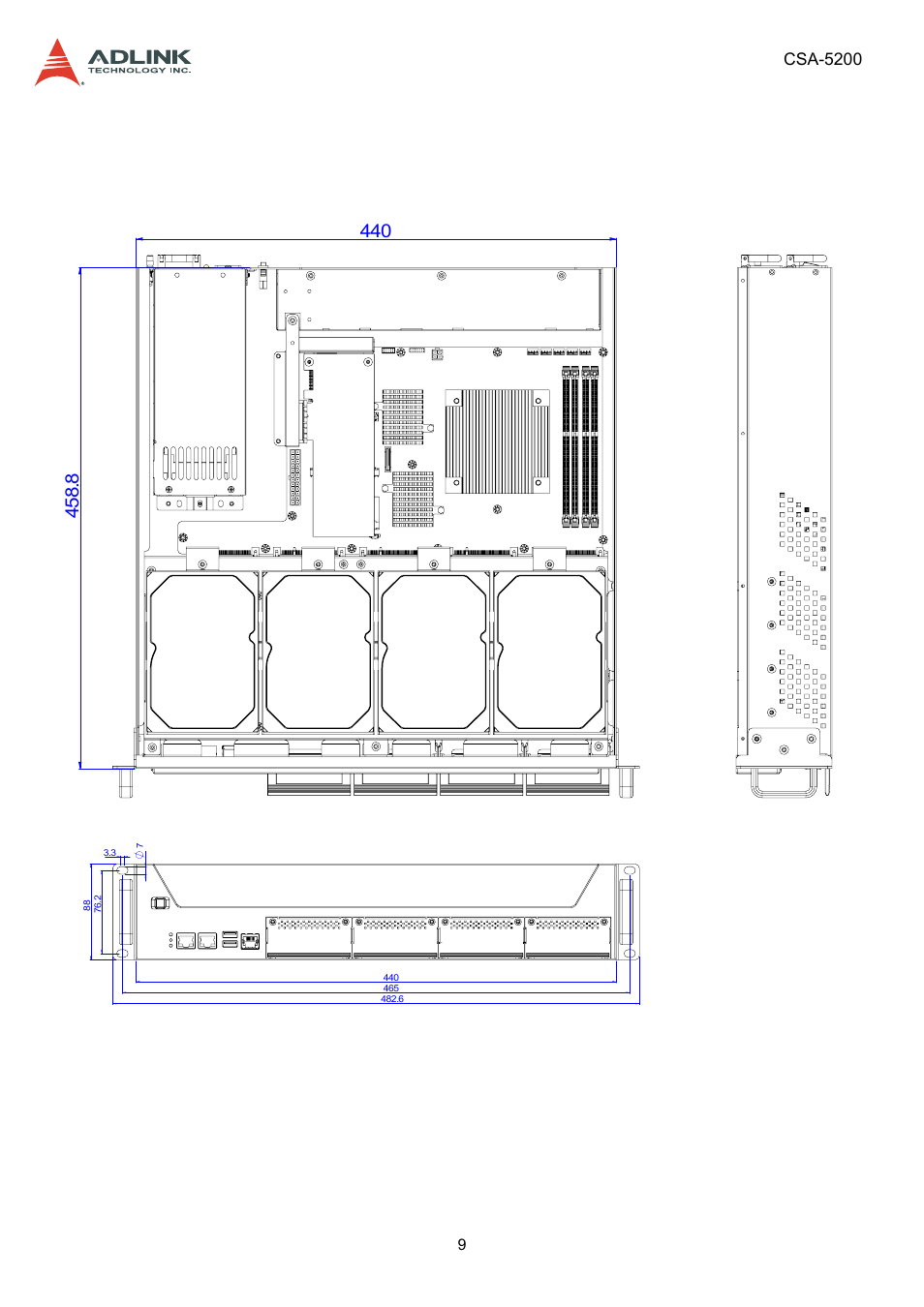 4 mechanical dimensions, 1 dimensions, Mechanical dimensions | Dimensions, Dimensions in mm 440 | ADLINK CSA-5200 User Manual | Page 9 / 69