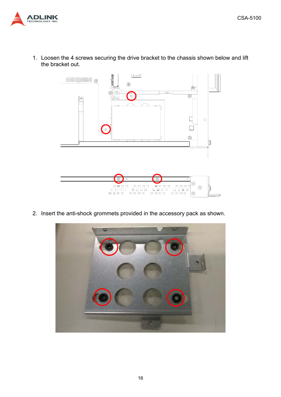 3 installing a 2.5" sata drive, Installing a 2.5" sata drive | ADLINK CSA-5100 User Manual | Page 16 / 70