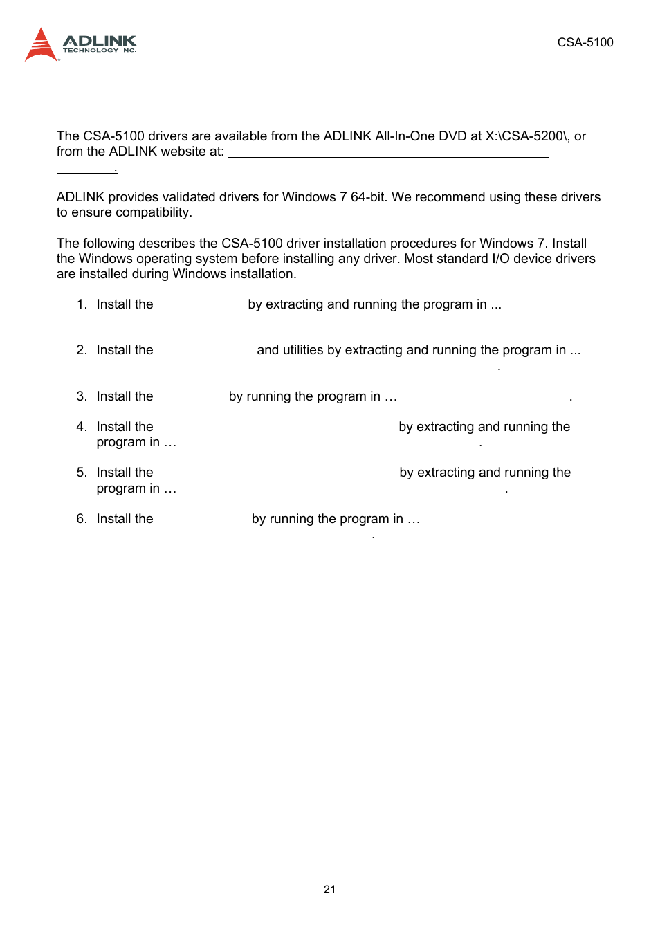 5 driver installation, Driver installation | ADLINK CSA-5100 User Manual | Page 21 / 70