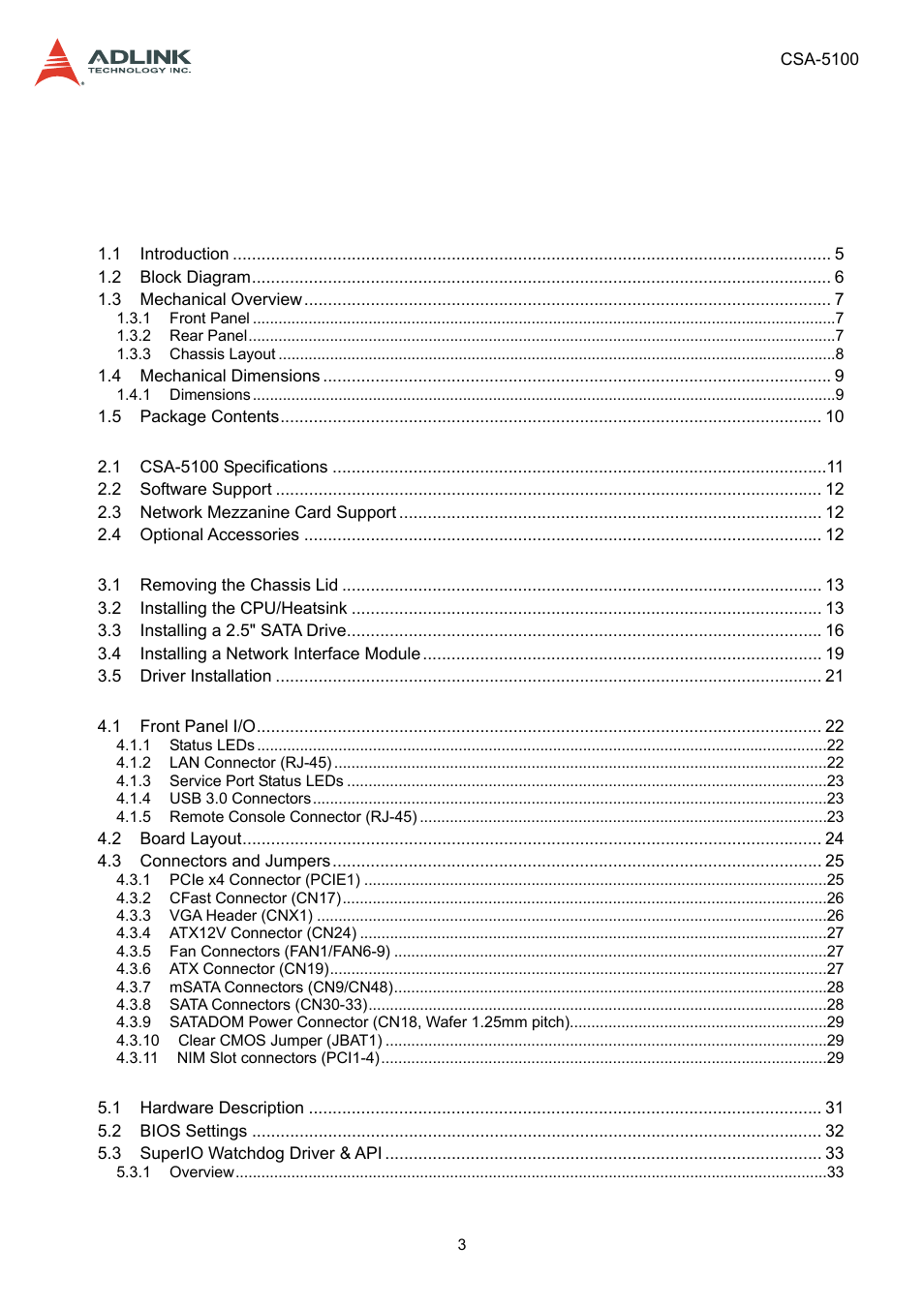 ADLINK CSA-5100 User Manual | Page 3 / 70