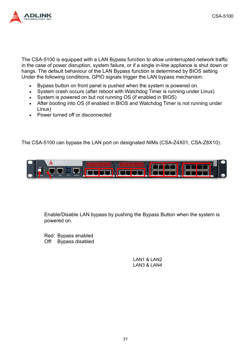 5 lan bypass function, 1 hardware description, Hardware description | ADLINK CSA-5100 User Manual | Page 31 / 70