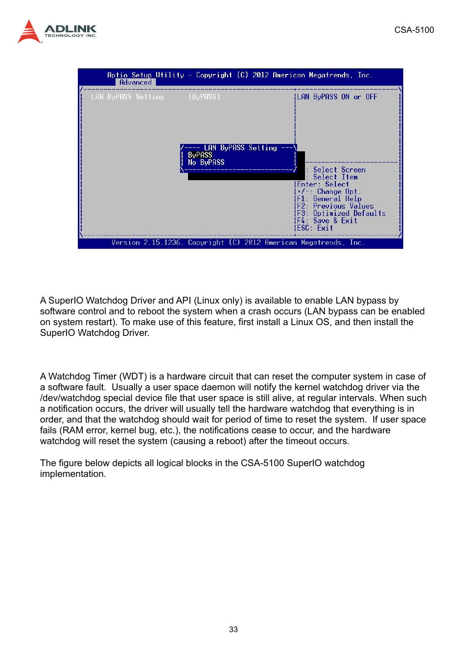 3 superio watchdog driver & api, 1 overview, Superio watchdog driver & api | Overview | ADLINK CSA-5100 User Manual | Page 33 / 70