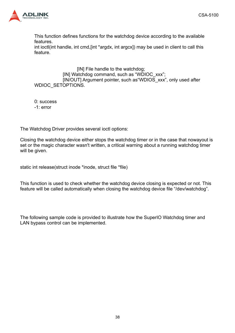 4 release, 3 sample code, Release | Sample code | ADLINK CSA-5100 User Manual | Page 38 / 70
