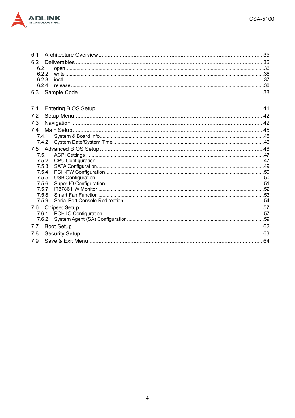 ADLINK CSA-5100 User Manual | Page 4 / 70