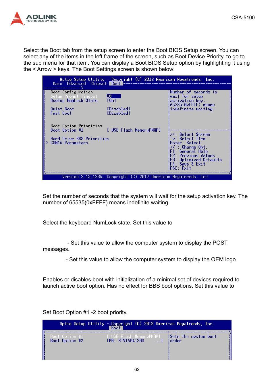 7 boot setup, Boot setup | ADLINK CSA-5100 User Manual | Page 62 / 70