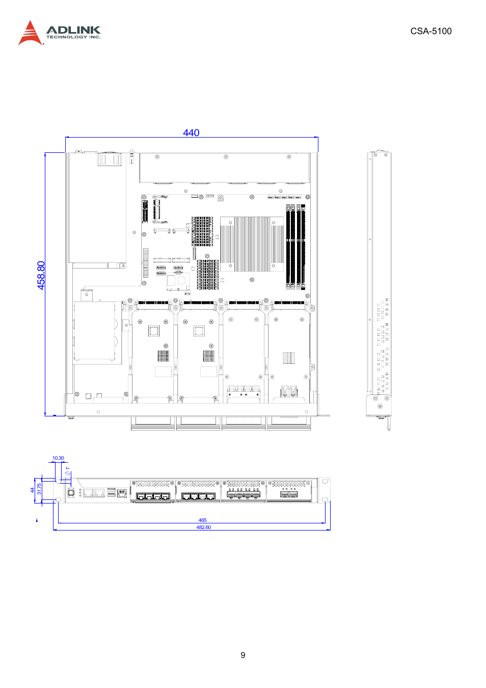 4 mechanical dimensions, 1 dimensions, Mechanical dimensions | Dimensions | ADLINK CSA-5100 User Manual | Page 9 / 70