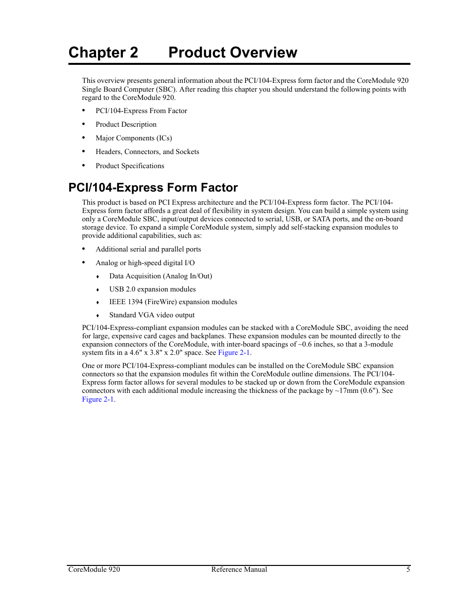 Chapter 2, Product overview, Pci/104-express form factor | Chapter 2 product overview | ADLINK CoreModule 920 User Manual | Page 11 / 64