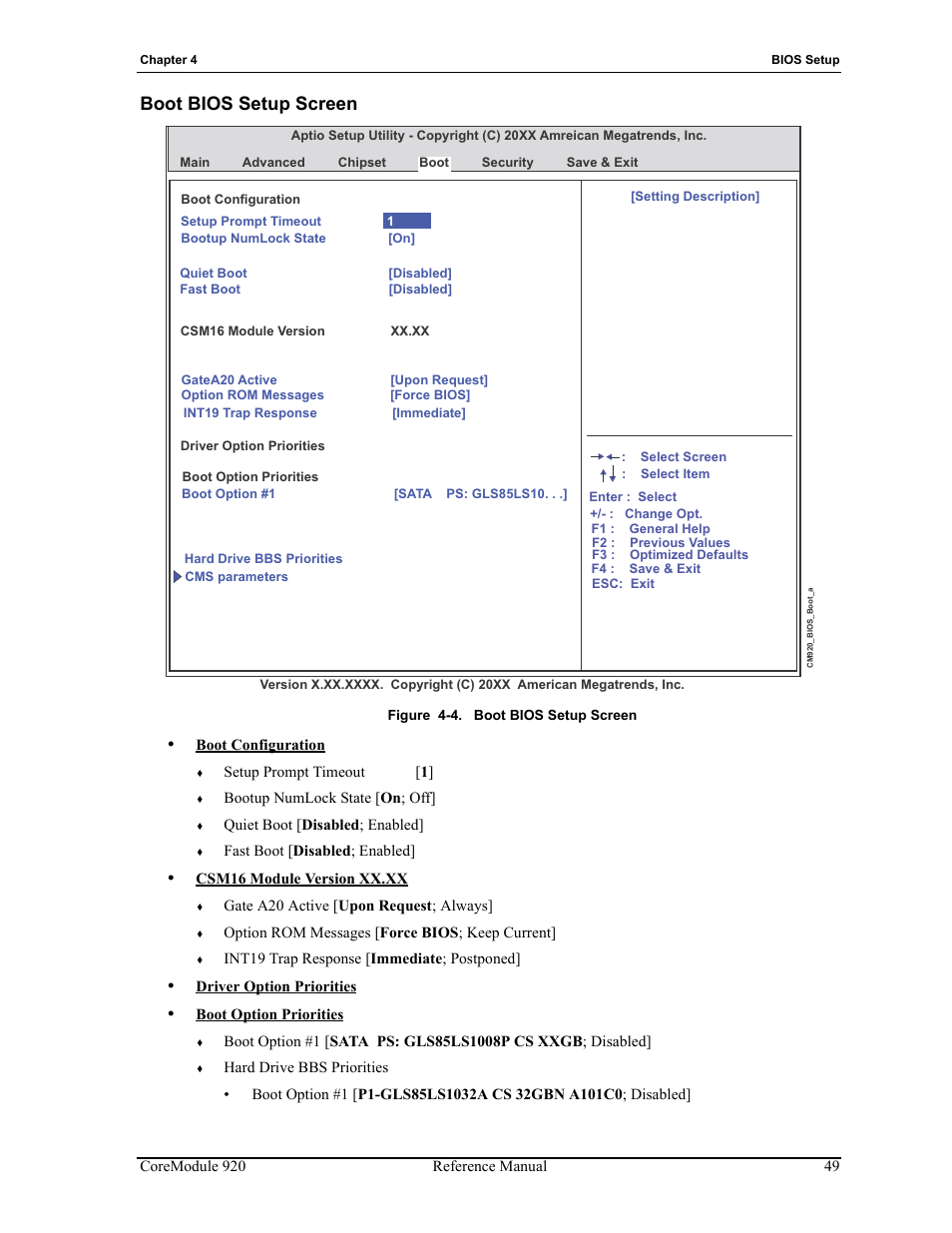 Boot bios setup screen, Figure 4-4 | ADLINK CoreModule 920 User Manual | Page 55 / 64