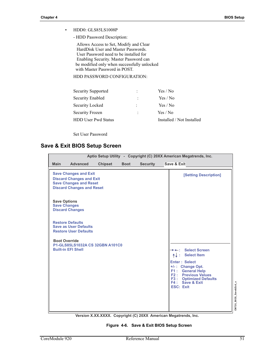 Save & exit bios setup screen, Figure 4-6 | ADLINK CoreModule 920 User Manual | Page 57 / 64