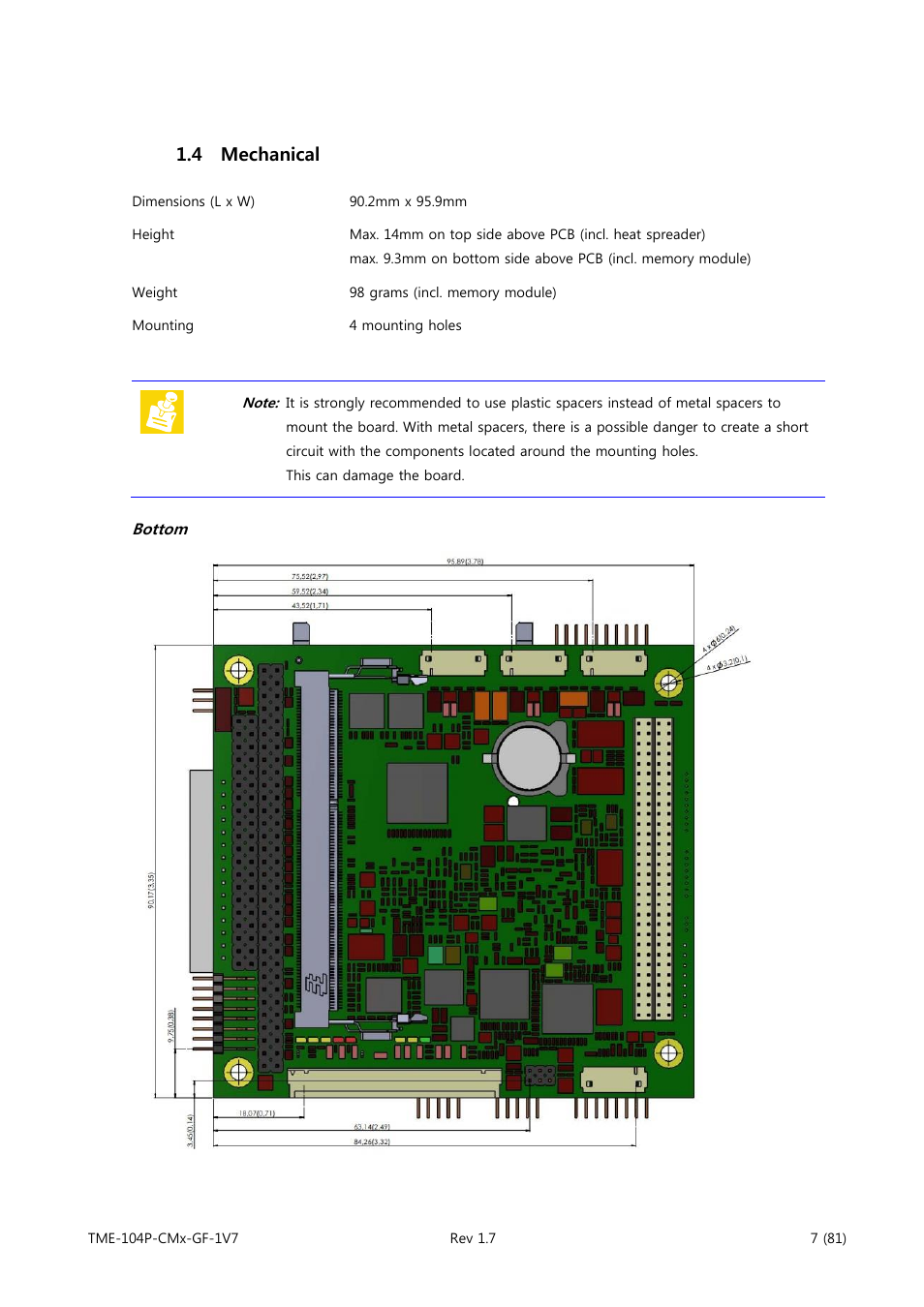 Mechanical, Bottom, 4 mechanical | ADLINK CM3-GF User Manual | Page 15 / 93