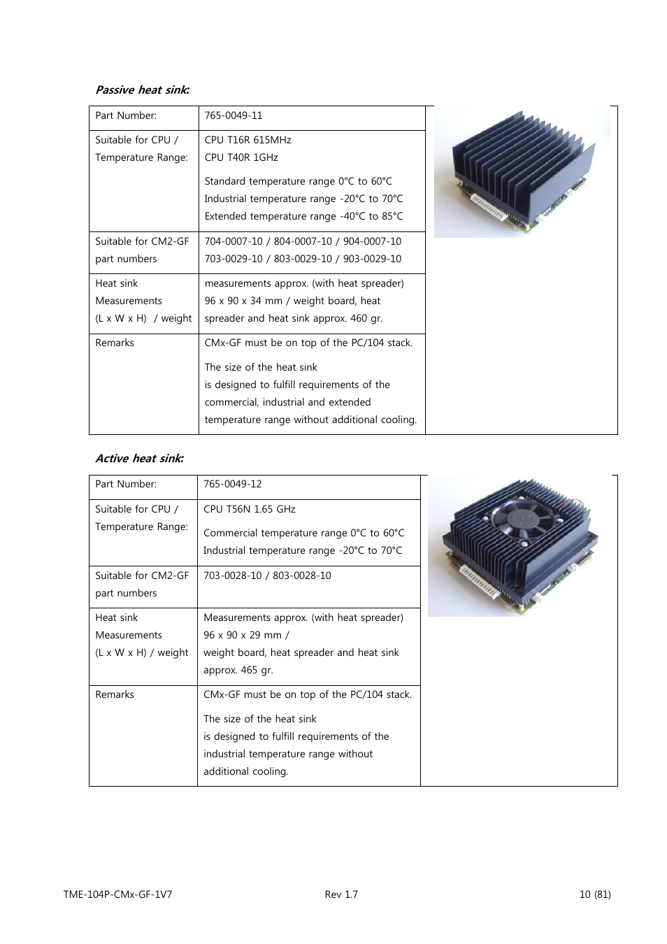 Passive heat sink, Active heat sink | ADLINK CM3-GF User Manual | Page 18 / 93