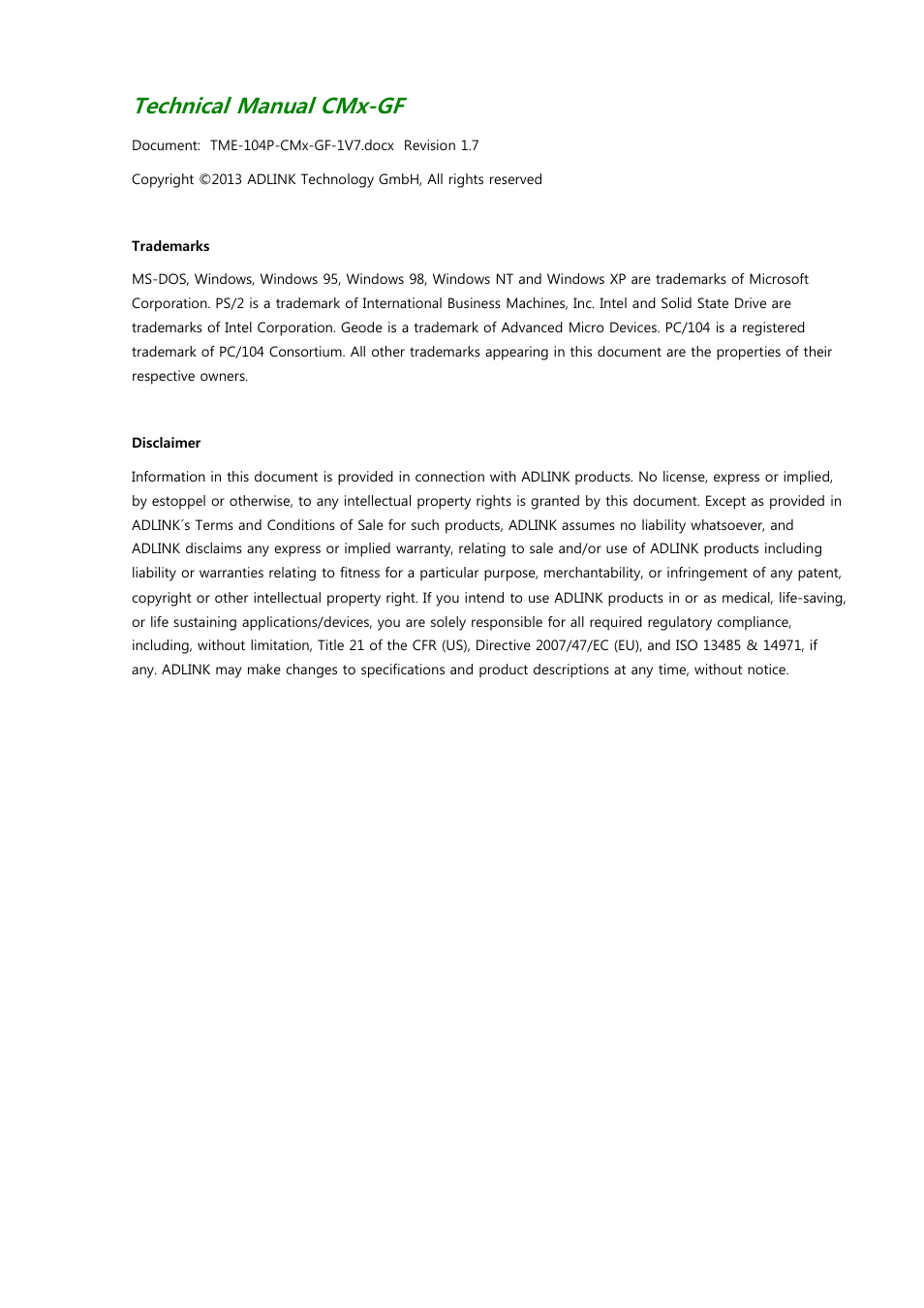 Technical manual cmx-gf | ADLINK CM3-GF User Manual | Page 2 / 93