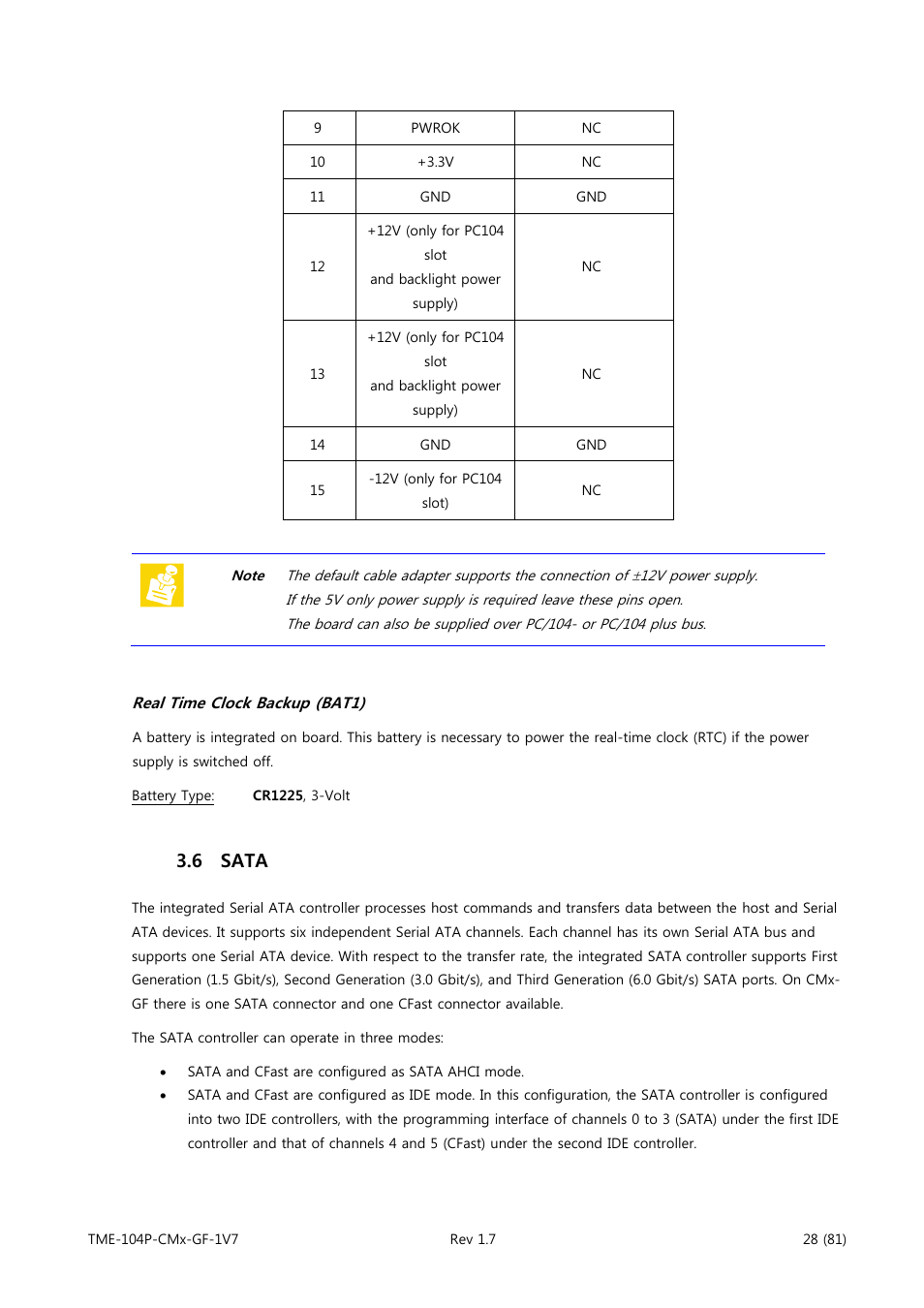 Real time clock backup (bat1), Sata, 6 sata | ADLINK CM3-GF User Manual | Page 36 / 93