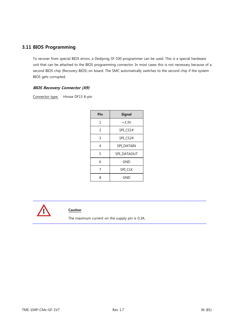 Bios programming, Bios recovery connector (x9), 11 bios programming | ADLINK CM3-GF User Manual | Page 44 / 93