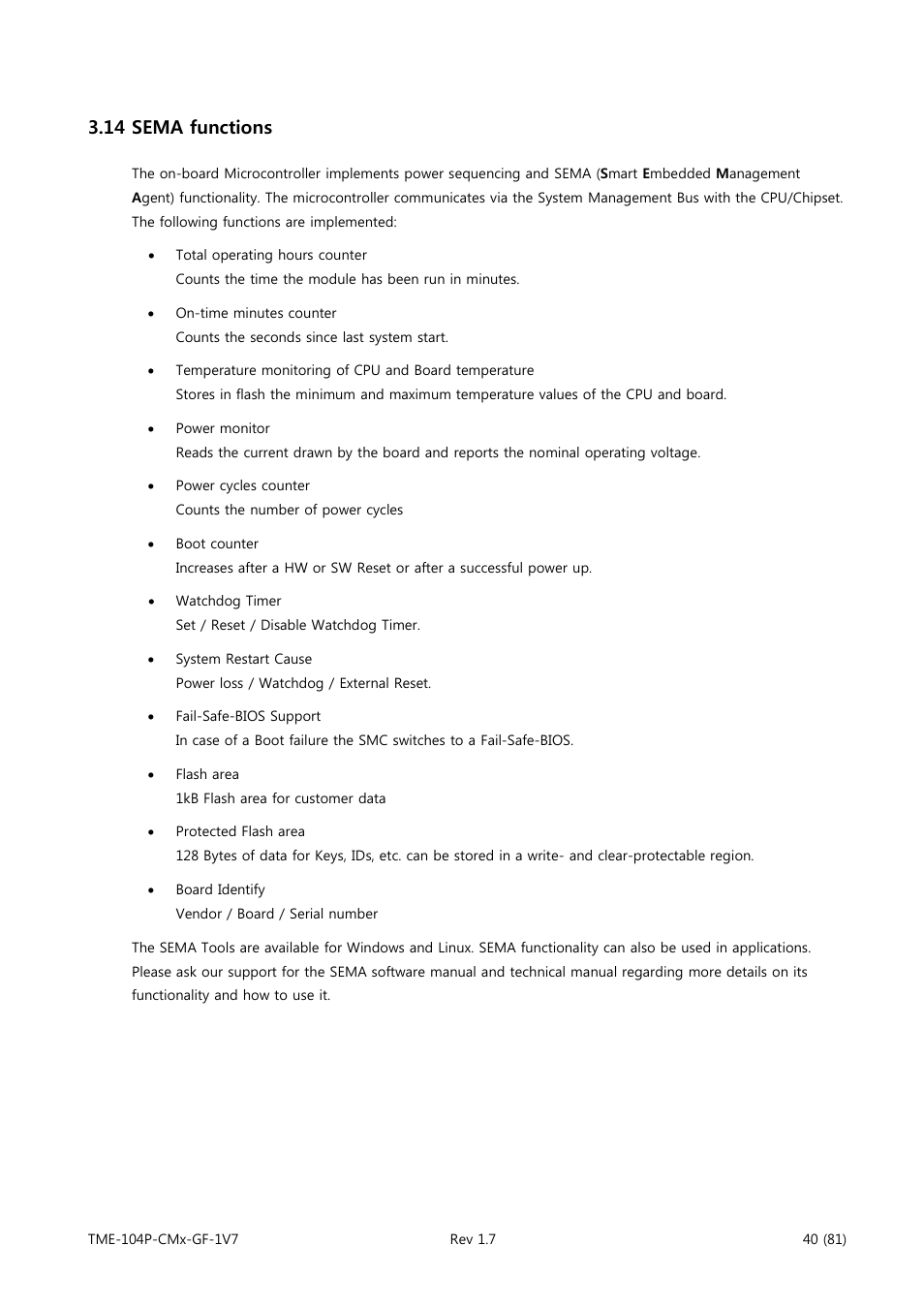 Sema functions, 14 sema functions | ADLINK CM3-GF User Manual | Page 48 / 93