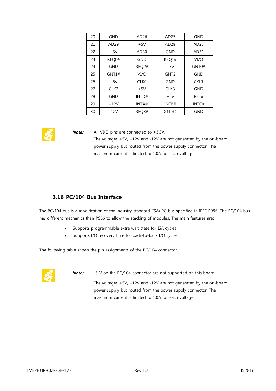 Pc/104 bus interface | ADLINK CM3-GF User Manual | Page 53 / 93