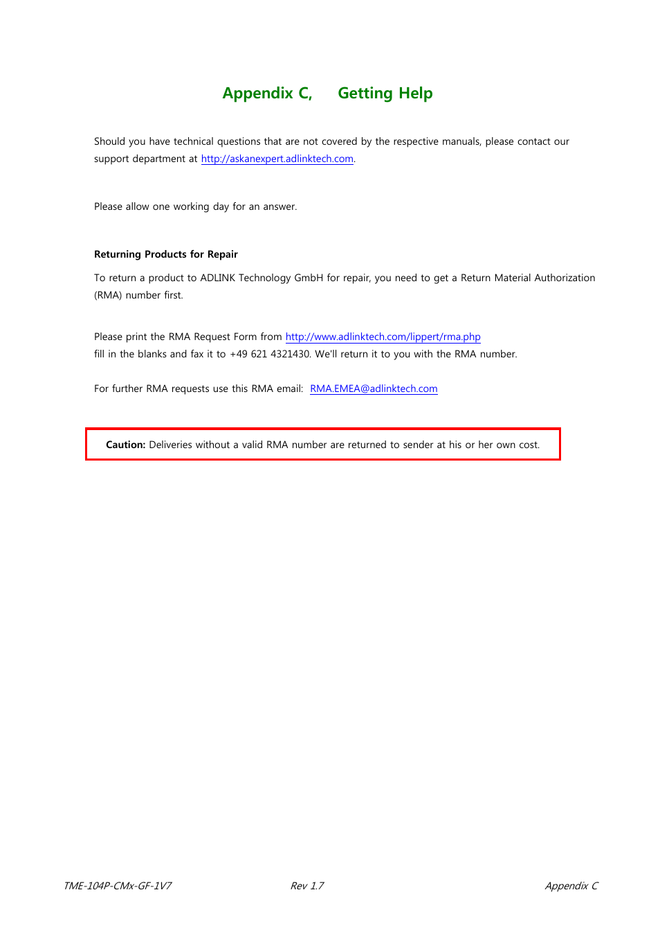 Appendix c, Getting help, Appendix c, getting help | ADLINK CM3-GF User Manual | Page 92 / 93