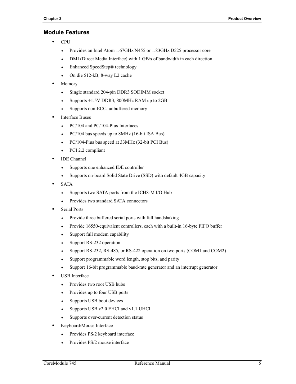 Module features | ADLINK CoreModule 745 User Manual | Page 11 / 56