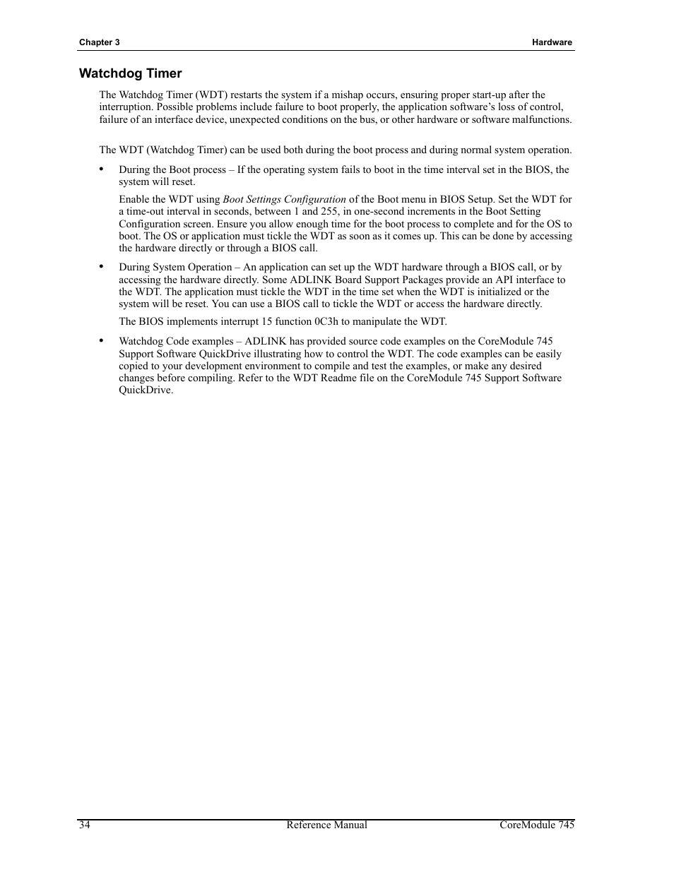 Watchdog timer | ADLINK CoreModule 745 User Manual | Page 40 / 56
