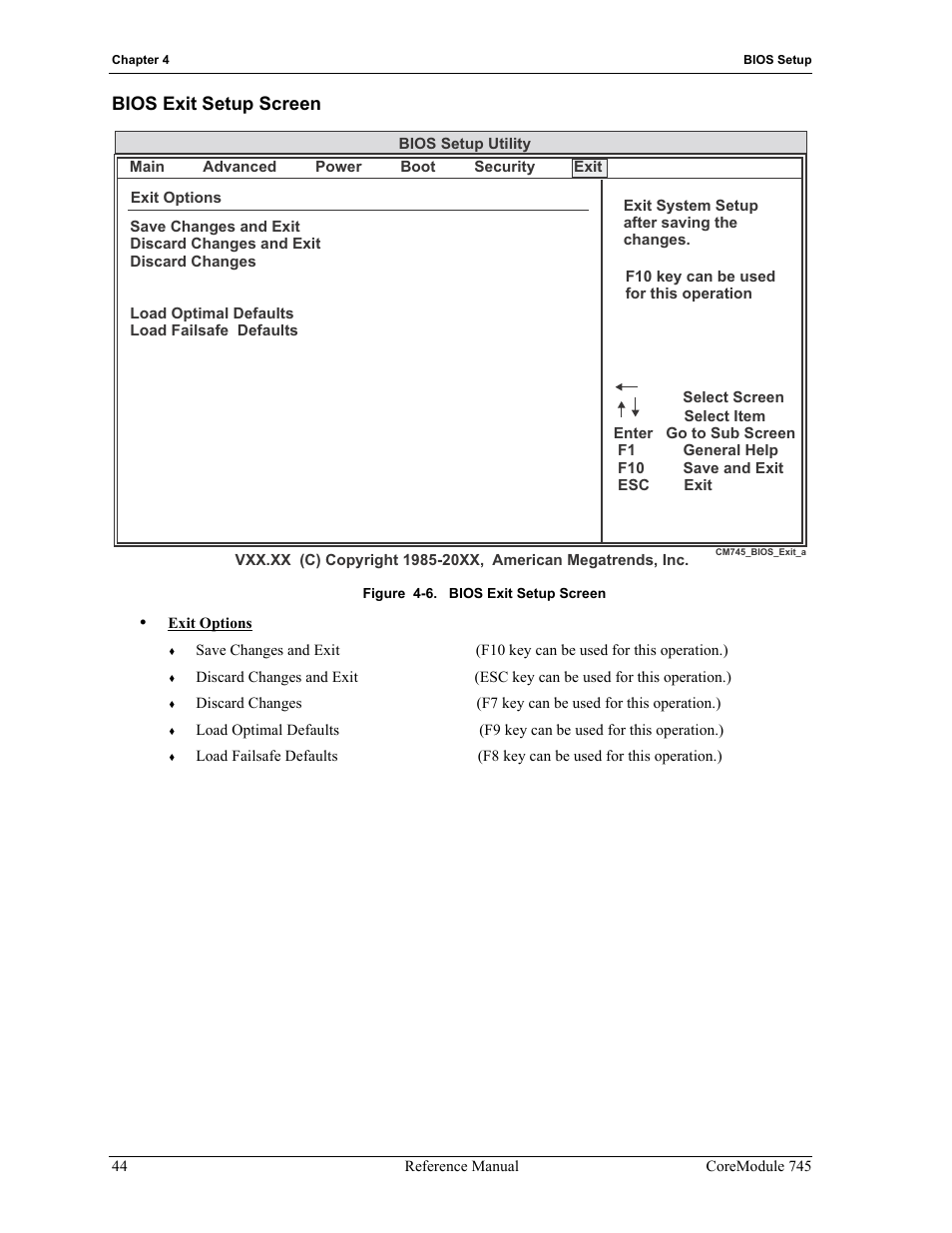 Bios exit setup screen, Figure 4-6 | ADLINK CoreModule 745 User Manual | Page 50 / 56