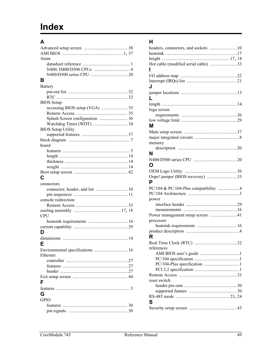 Index | ADLINK CoreModule 745 User Manual | Page 55 / 56