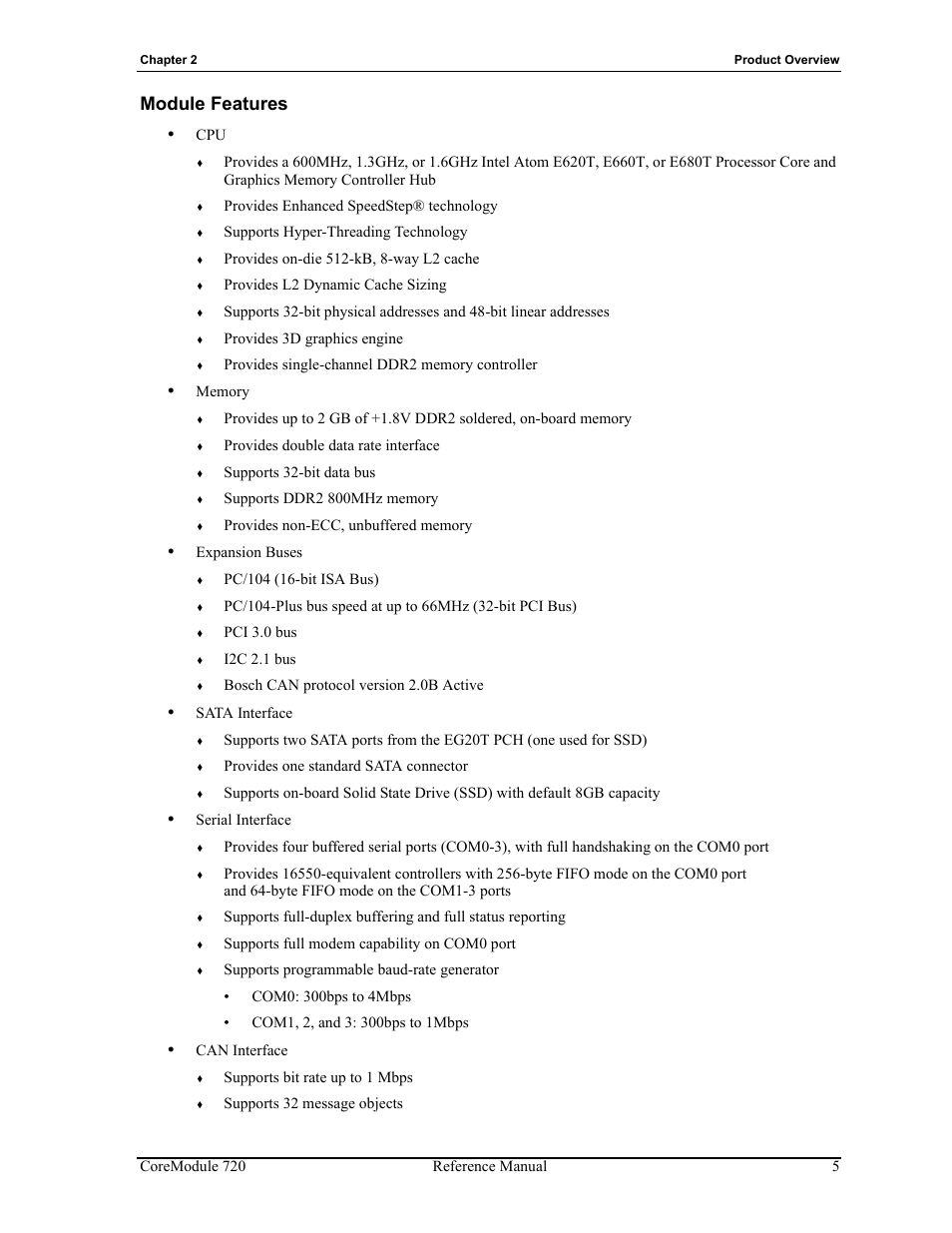 Module features | ADLINK CoreModule 720 User Manual | Page 11 / 62