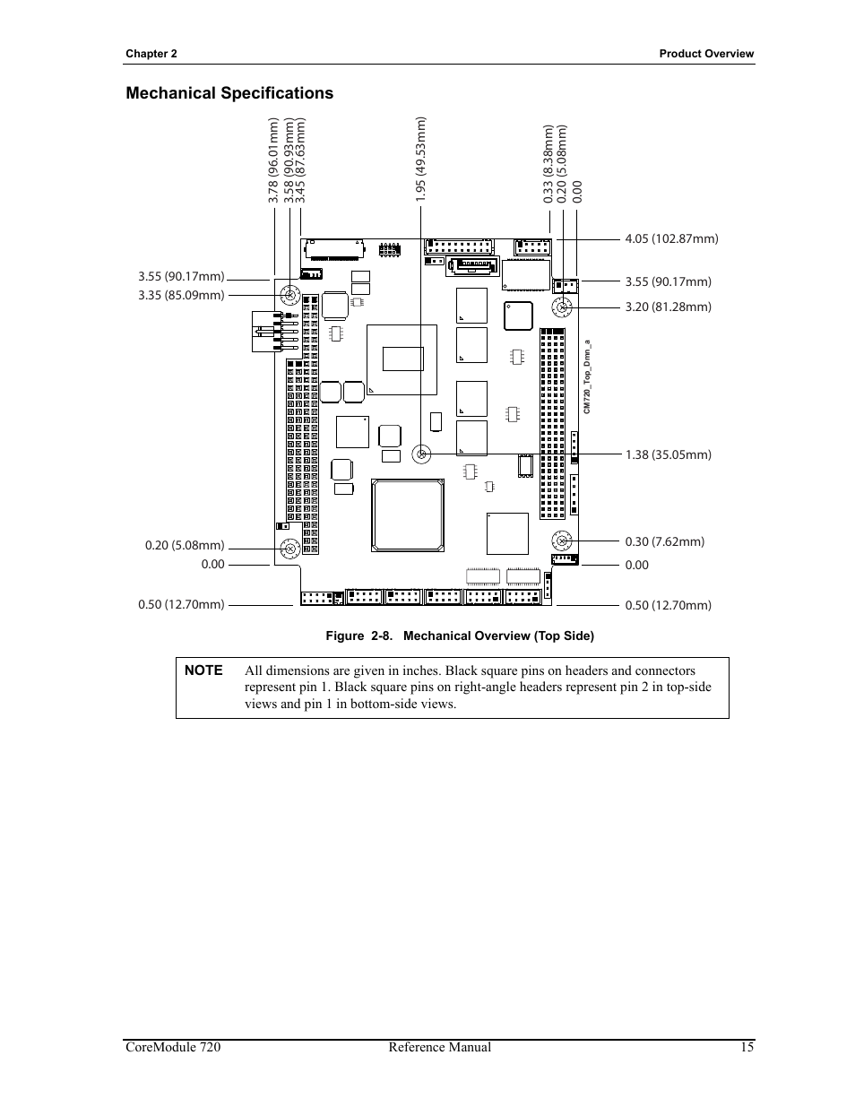 Mechanical specifications, Figure 2-8, Mechanical overview (top side) | ADLINK CoreModule 720 User Manual | Page 21 / 62
