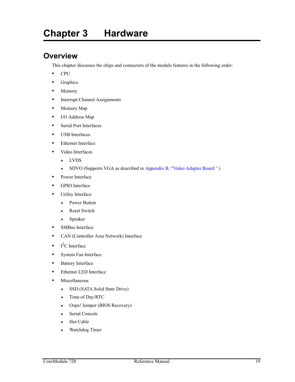 Chapter 3, Hardware, Overview | Chapter 3 hardware | ADLINK CoreModule 720 User Manual | Page 25 / 62