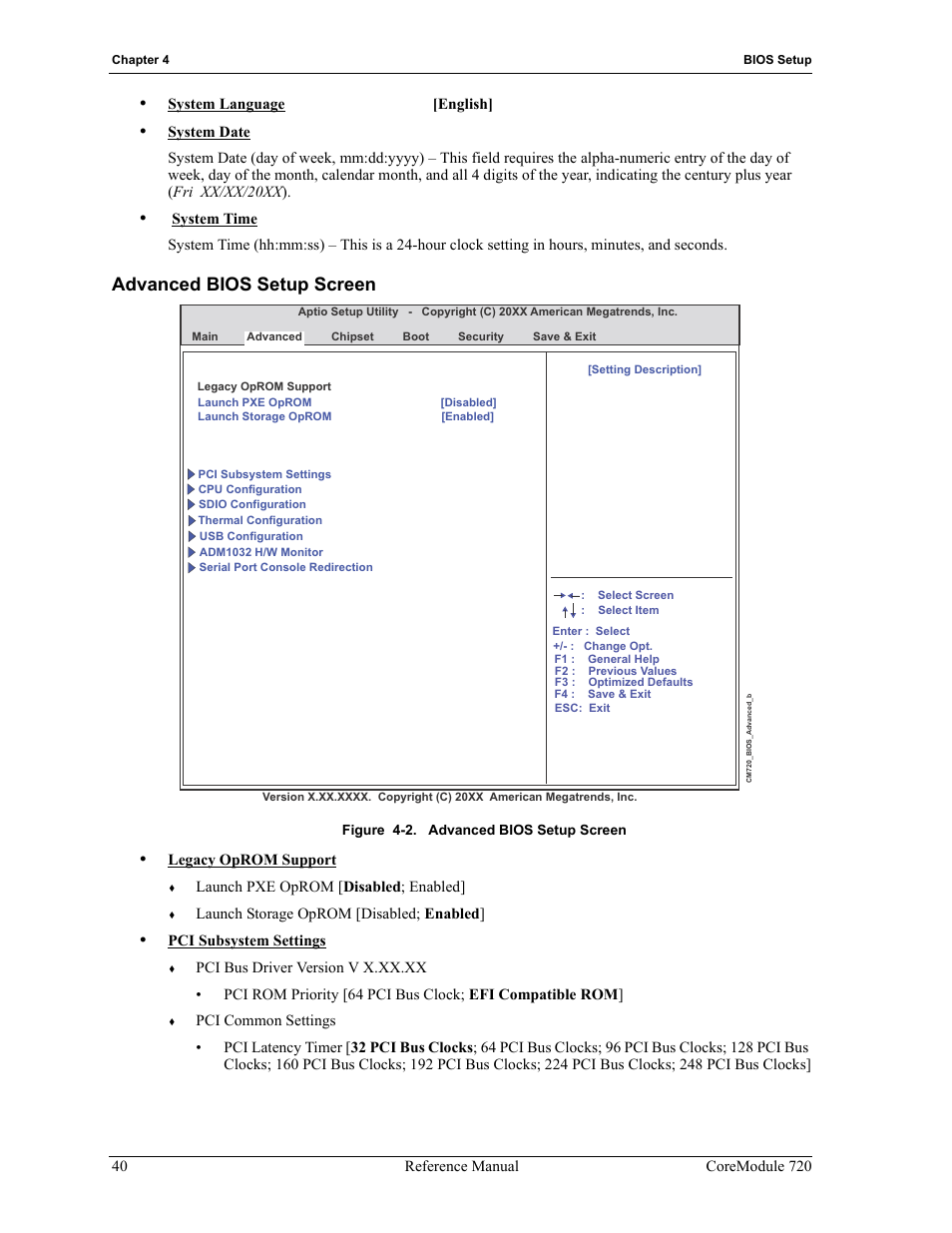 Advanced bios setup screen, Figure 4-2 | ADLINK CoreModule 720 User Manual | Page 46 / 62