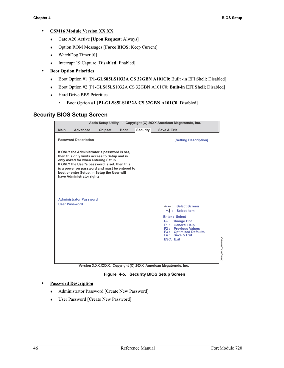 Security bios setup screen, Figure 4-5 | ADLINK CoreModule 720 User Manual | Page 52 / 62