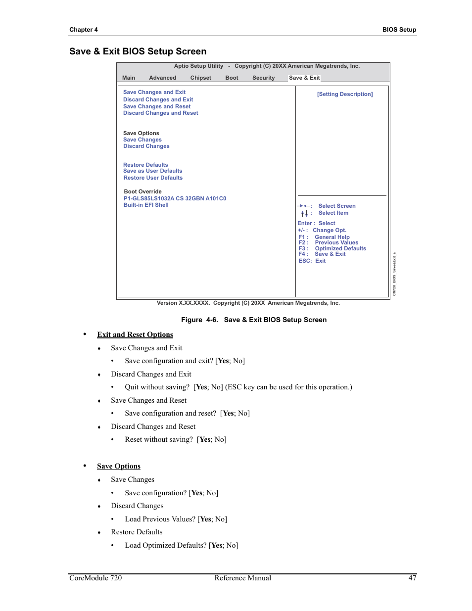 Save & exit bios setup screen, Figure 4-6 | ADLINK CoreModule 720 User Manual | Page 53 / 62