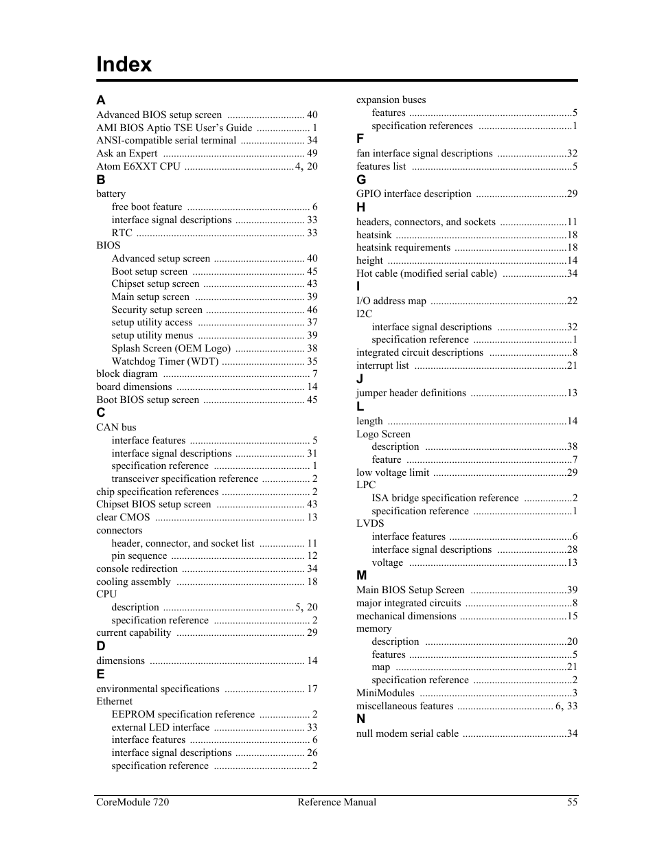 Index | ADLINK CoreModule 720 User Manual | Page 61 / 62