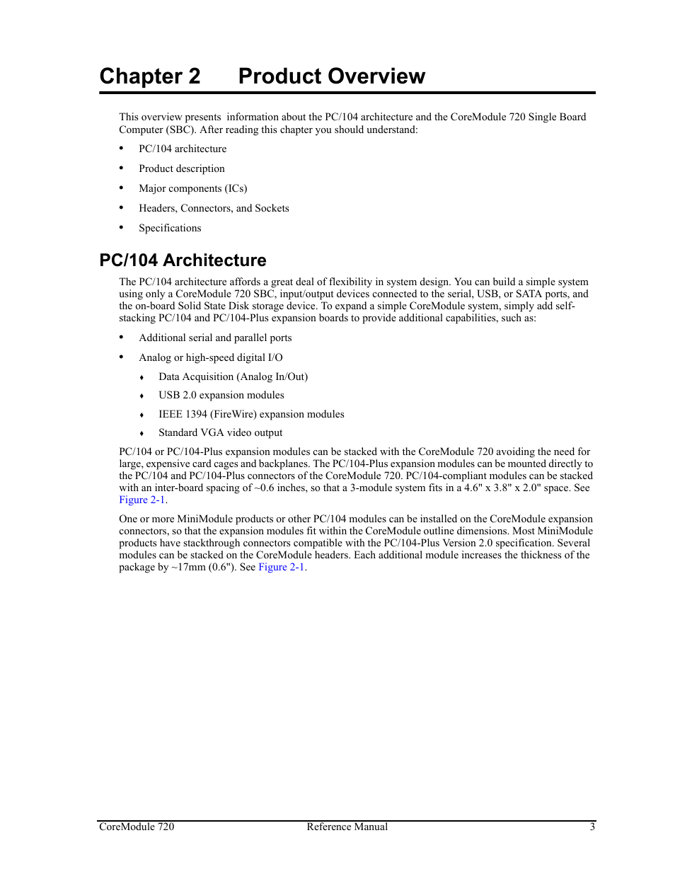 Chapter 2, Product overview, Pc/104 architecture | Chapter 2 product overview | ADLINK CoreModule 720 User Manual | Page 9 / 62