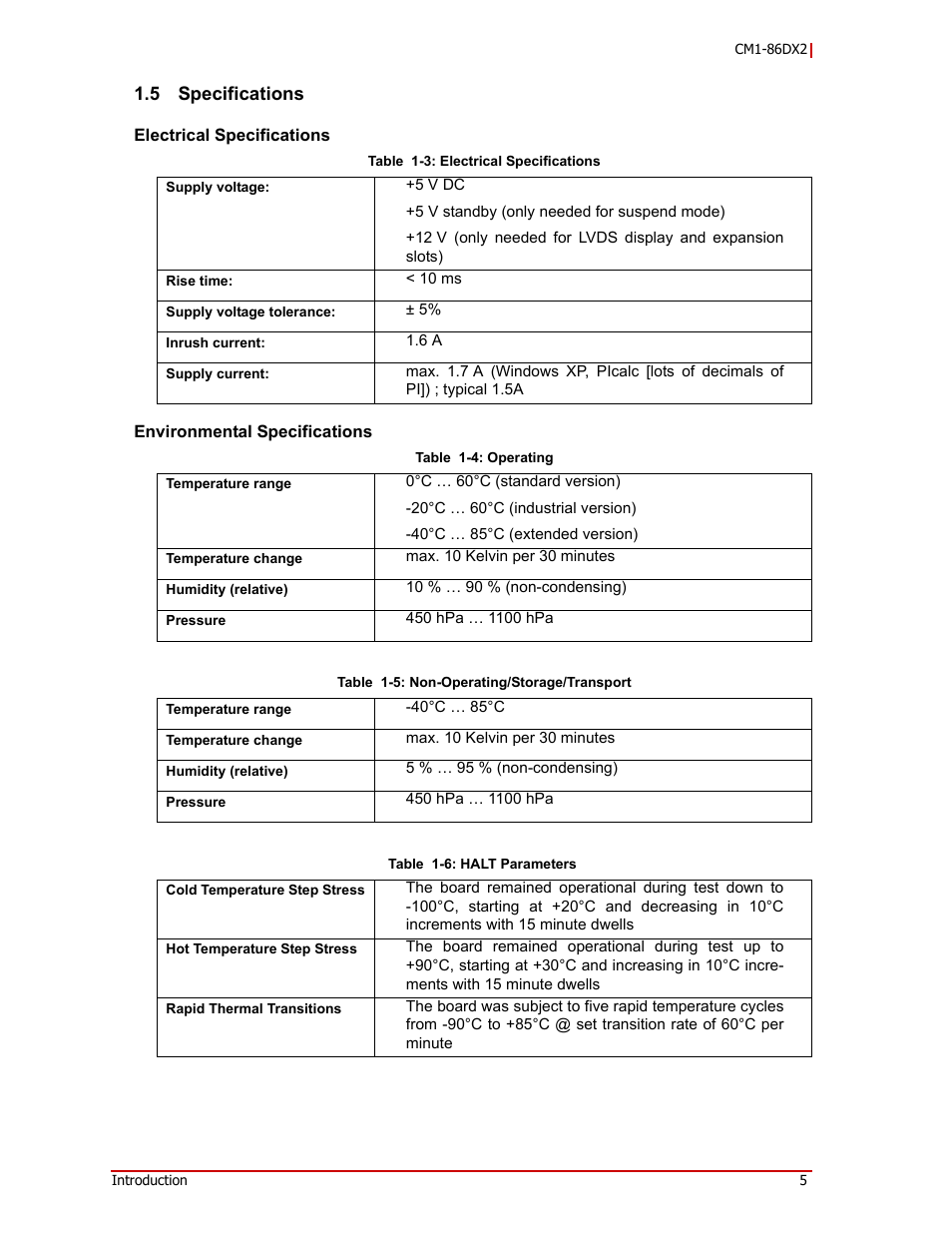 Specifications | ADLINK CM1-86DX2 User Manual | Page 11 / 78