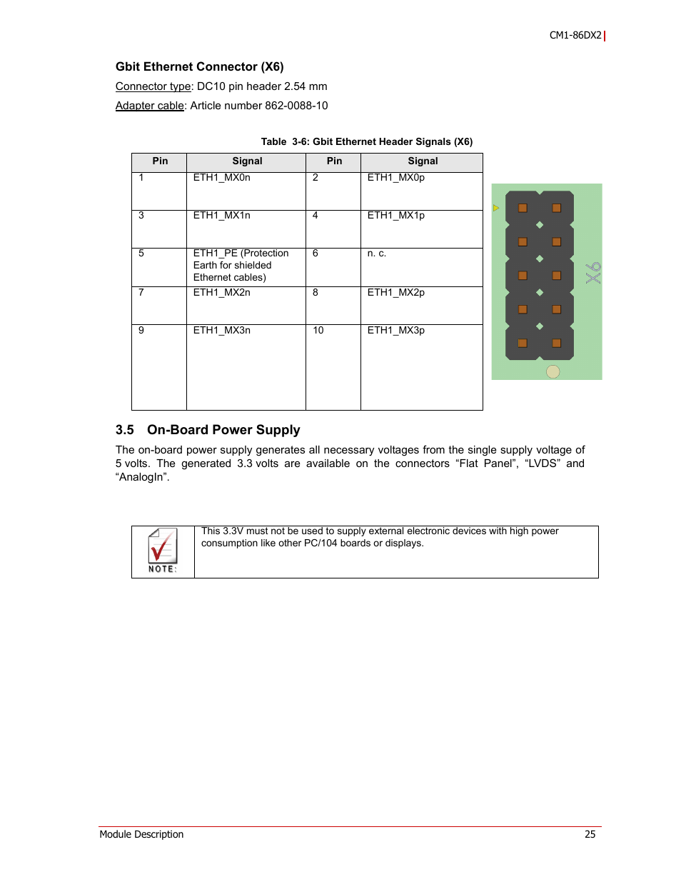 Gbit ethernet connector (x6), On-board power supply, 5 on-board power supply | ADLINK CM1-86DX2 User Manual | Page 31 / 78