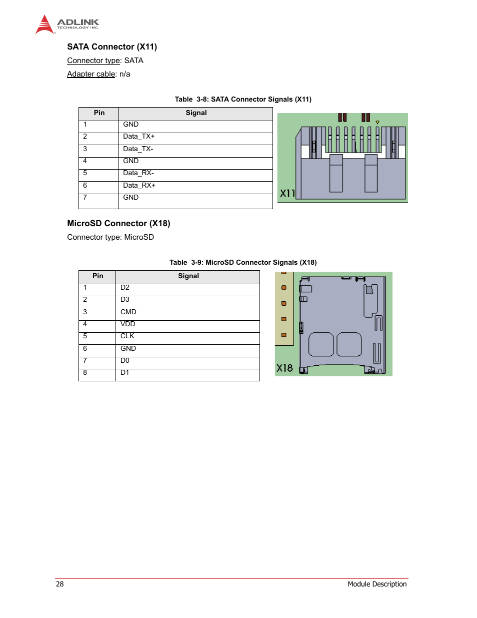 Sata connector (x11) microsd connector (x18) | ADLINK CM1-86DX2 User Manual | Page 34 / 78